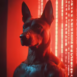 a dog is posed for a photo in an oriental city
