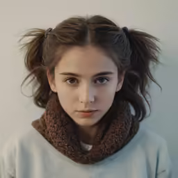 a girl has her hair in a messy ponytail