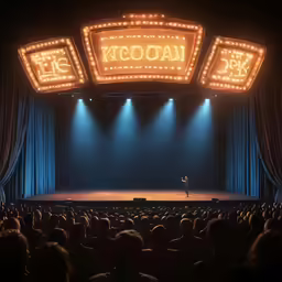 a large audience is standing at the front of the stage
