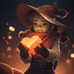 a doll holding a lantern and a heart shaped candle