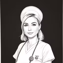 a drawing of a woman in a white nurse outfit