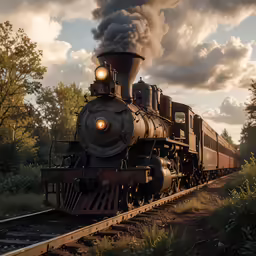 an old steam train makes its way down the tracks