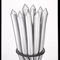 a bunch of silver glass objects are stacked in a bowl