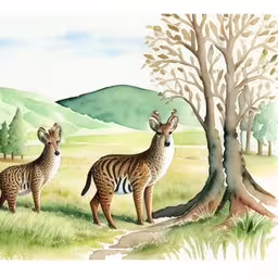 there are two zebras standing next to a tree