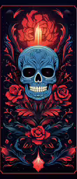 the skull poster for a music festival,,a skull on black with roses and red flowers