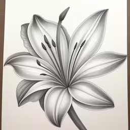 pencil drawing of a white flower in progress,black and white image of a flower on paper