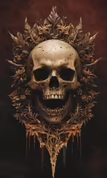 a digital image of a skull with flowers around its head