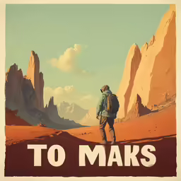 a man walking across a desert landscape with a backpack