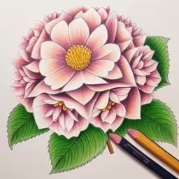 an image of a pink flower on the white paper,a flower drawing with some paint on paper