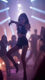 a woman in short shorts dancing at a club