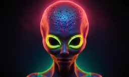 a weird alien girl with green eyes