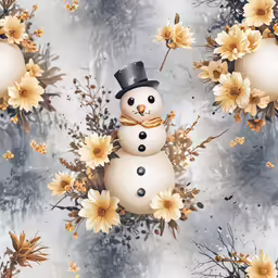a close up of a snowman with a top hat on