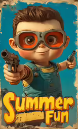 a digital illustration of a boy pointing his gun