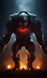 a big robot is in front of a bright light