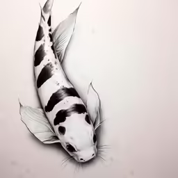 a drawing of a black and white fish