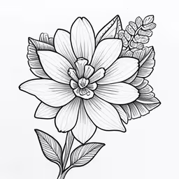 a drawing of a flower, i think it is black and white,a flower is drawn with black and white ink,the flower drawing is a nice idea,a flower with the leaves drawn by hand,an easy flower drawing to draw