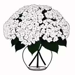 a white floral arrangement placed inside a metal holder