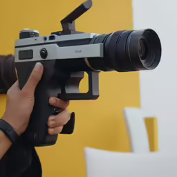 someone taking a photo of a camera with a telephote