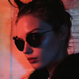 a close up view of a young woman wearing sunglasses
