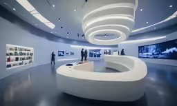 people looking at pictures and a circular room