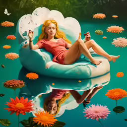a woman sitting on a floater floating in the water