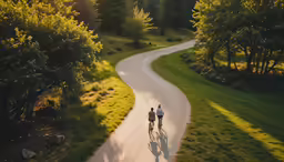 three people ride bicycles on a country road in the country