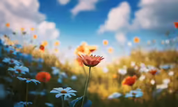daisies and other flowers are blooming in a field