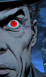 a drawing of an eye looking at a building
