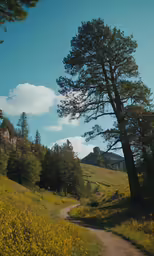 the road winds through the mountains and into the trees
