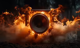an electronic device with fire coming out of it