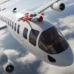 a modern jet engine flying high up in the sky