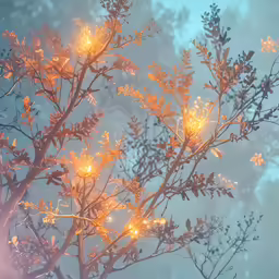 an orange tree with its lights on