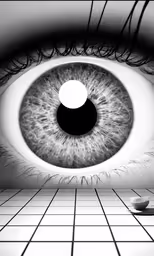the eye of a person in front of a white wall