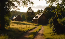 there are two houses next to each other by the trees