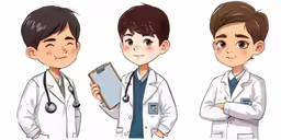 three cartoon of doctors in white lab coats