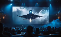 large airplane flying overhead over a crowd of people