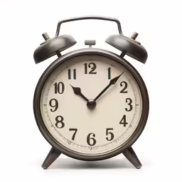 an old fashioned alarm clock with one hand in the air
