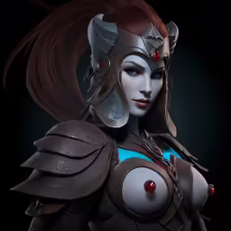 a woman wearing a helmet with horns and huge breasts