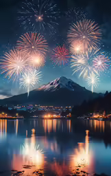 fireworks are being set off above a mountain