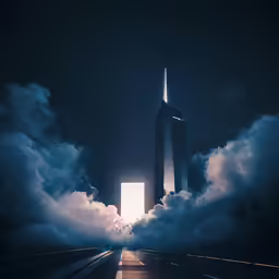 an image of a huge building that is surrounded by clouds