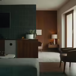 a room has been cleaned up by a large window