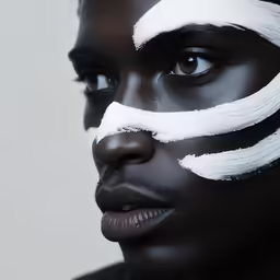black woman with a tape painted on her face