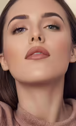a woman with brown hair is posing for a portrait