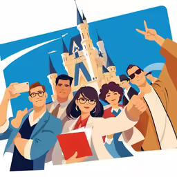 a group of people that are standing in front of a castle
