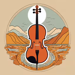 a violin sitting in a body of water,an orange violin is in a circle