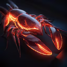 a large crab is glowing bright red as it sits on a table