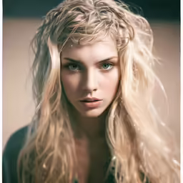 an attractive young blonde woman with blue eyes