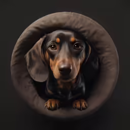 the dog is wearing a bag for his sleeping place