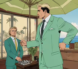 a cartoon of two people in a business suit and tie,the animated couple is enjoying their time together