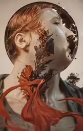 a woman with her face painted like leaves